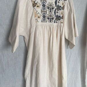 Boho Embroidered Peasant Dress cream Folk Cottagecore